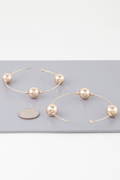 Triple Shiny Bead Hoop Earrings