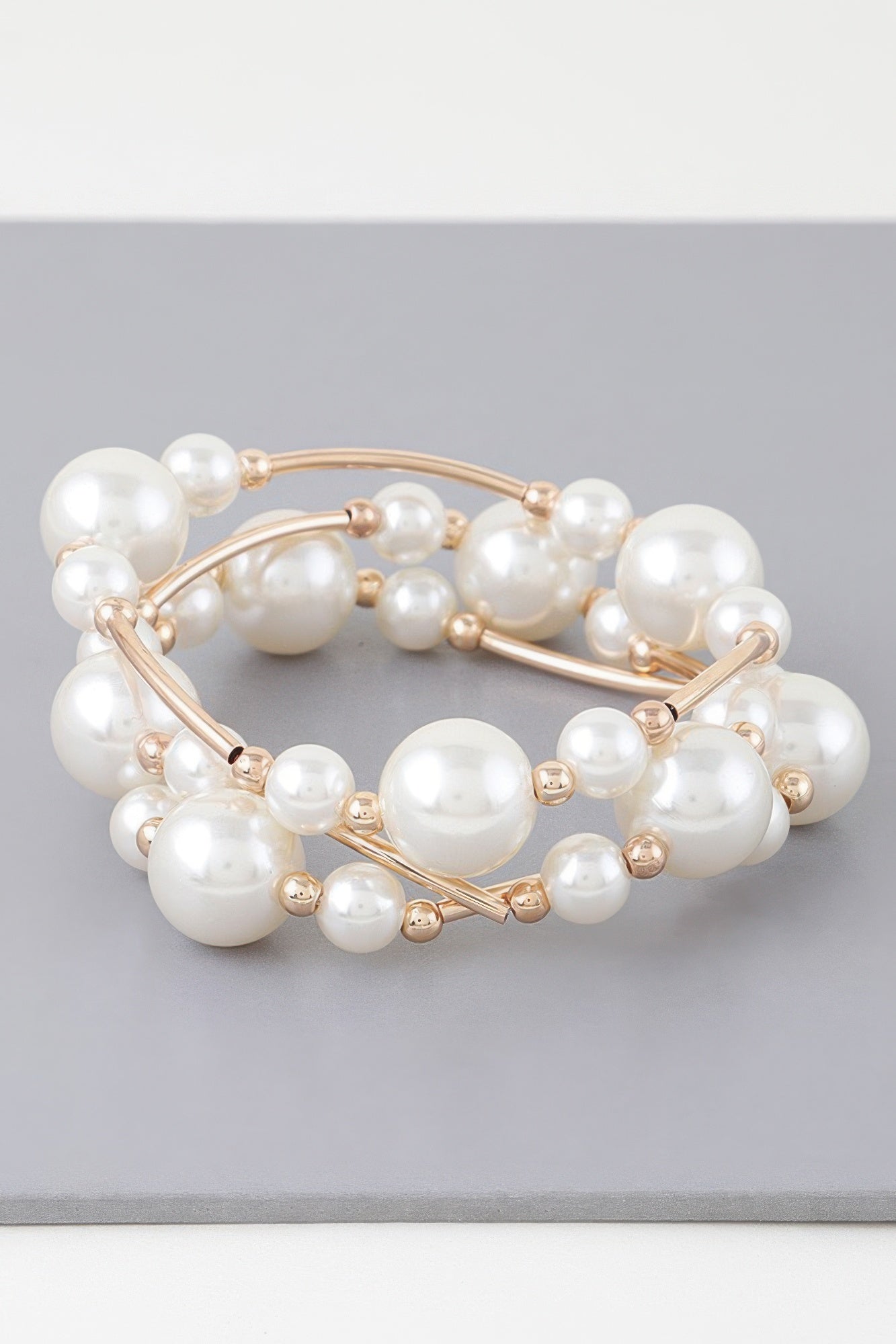Triple Multi Pearl Wire Bracelet