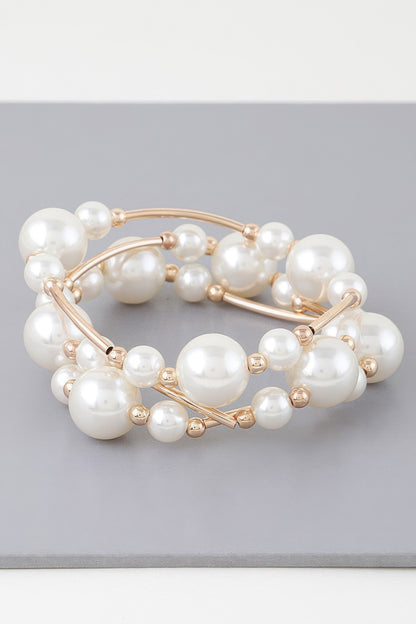 Triple Multi Pearl Wire Bracelet