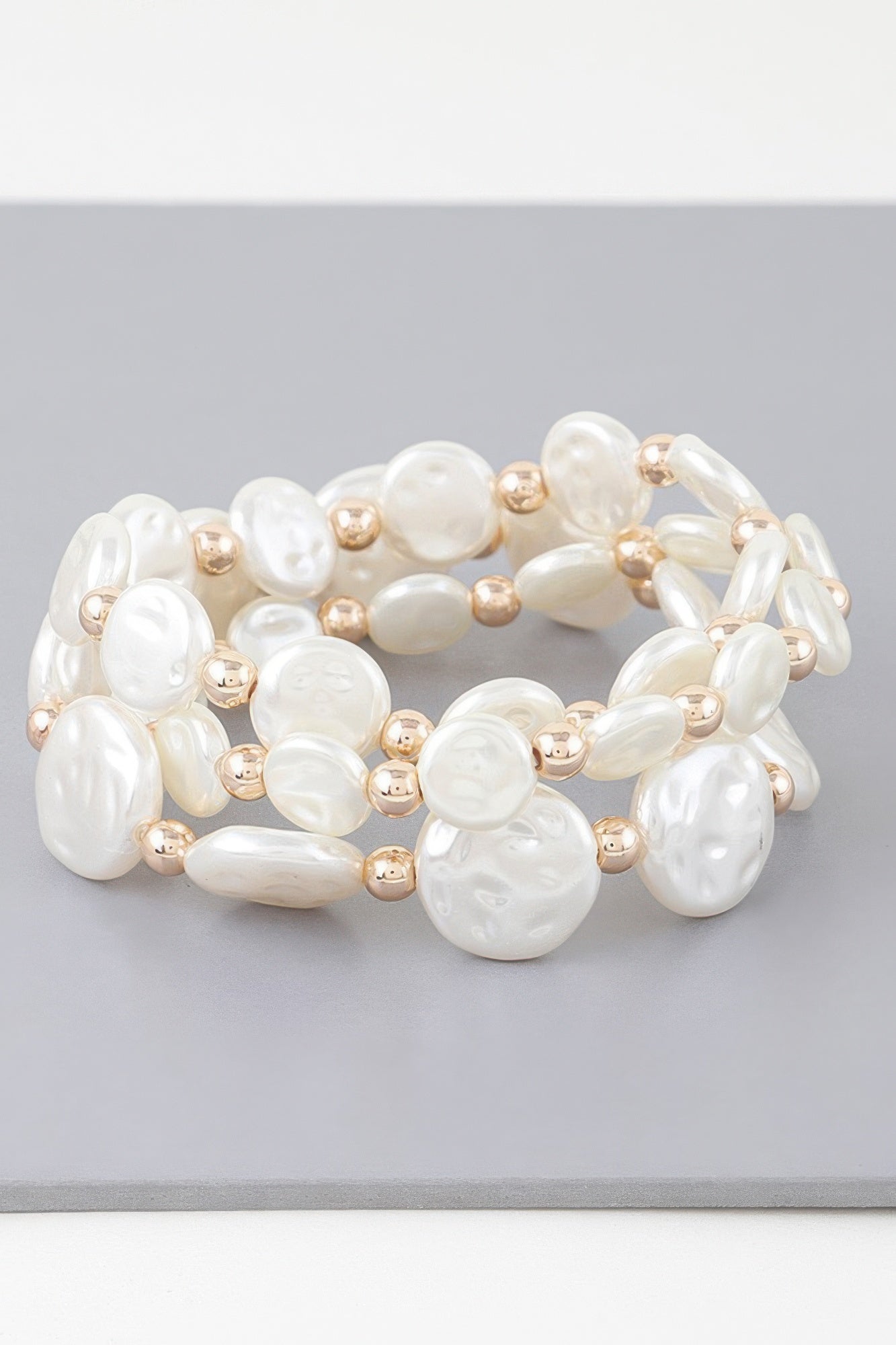 Triple Pearl Stone Beaded Bracelet