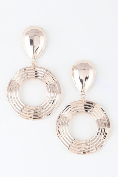Shiny Ribbed Disc Drop Earrings