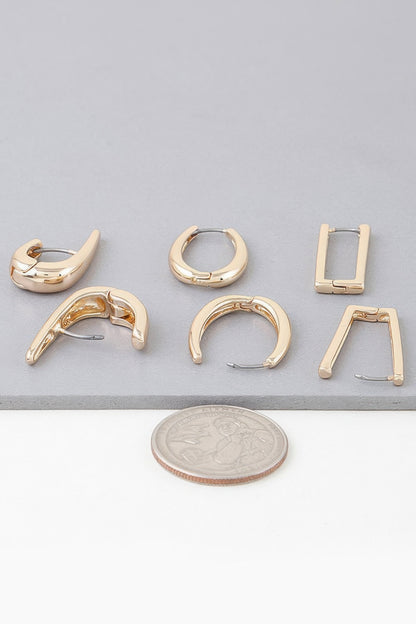 Multi Shiny Modern Hoop Earrings Set