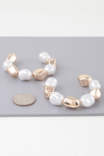Shiny N Pearl Stone Hoop Earrings