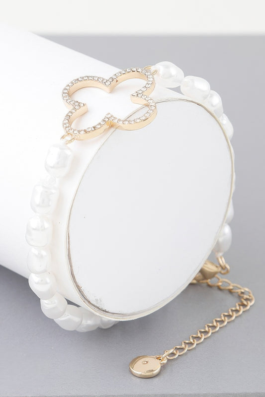 Open Clover Pearl Beaded Bracelet