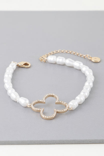 Open Clover Pearl Beaded Bracelet