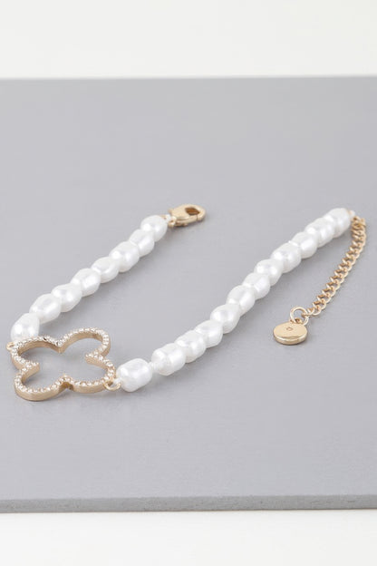 Open Clover Pearl Beaded Bracelet