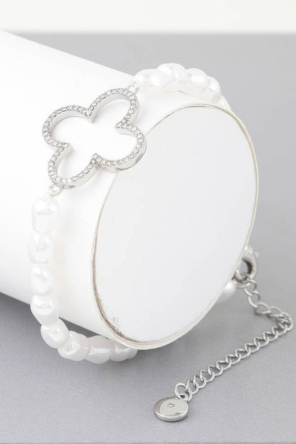 Open Clover Pearl Beaded Bracelet