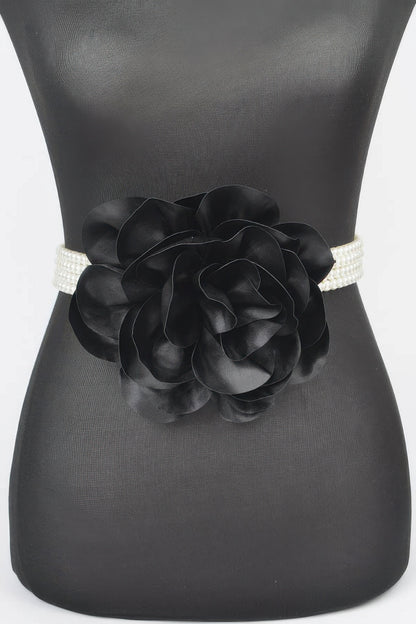 Oversized Flower Pearl Elastic Belt