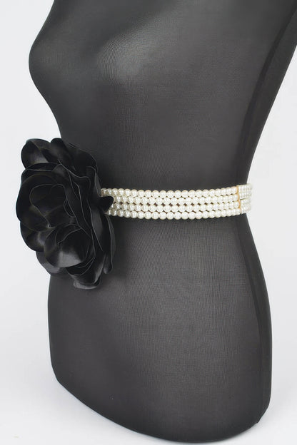 Oversized Flower Pearl Elastic Belt