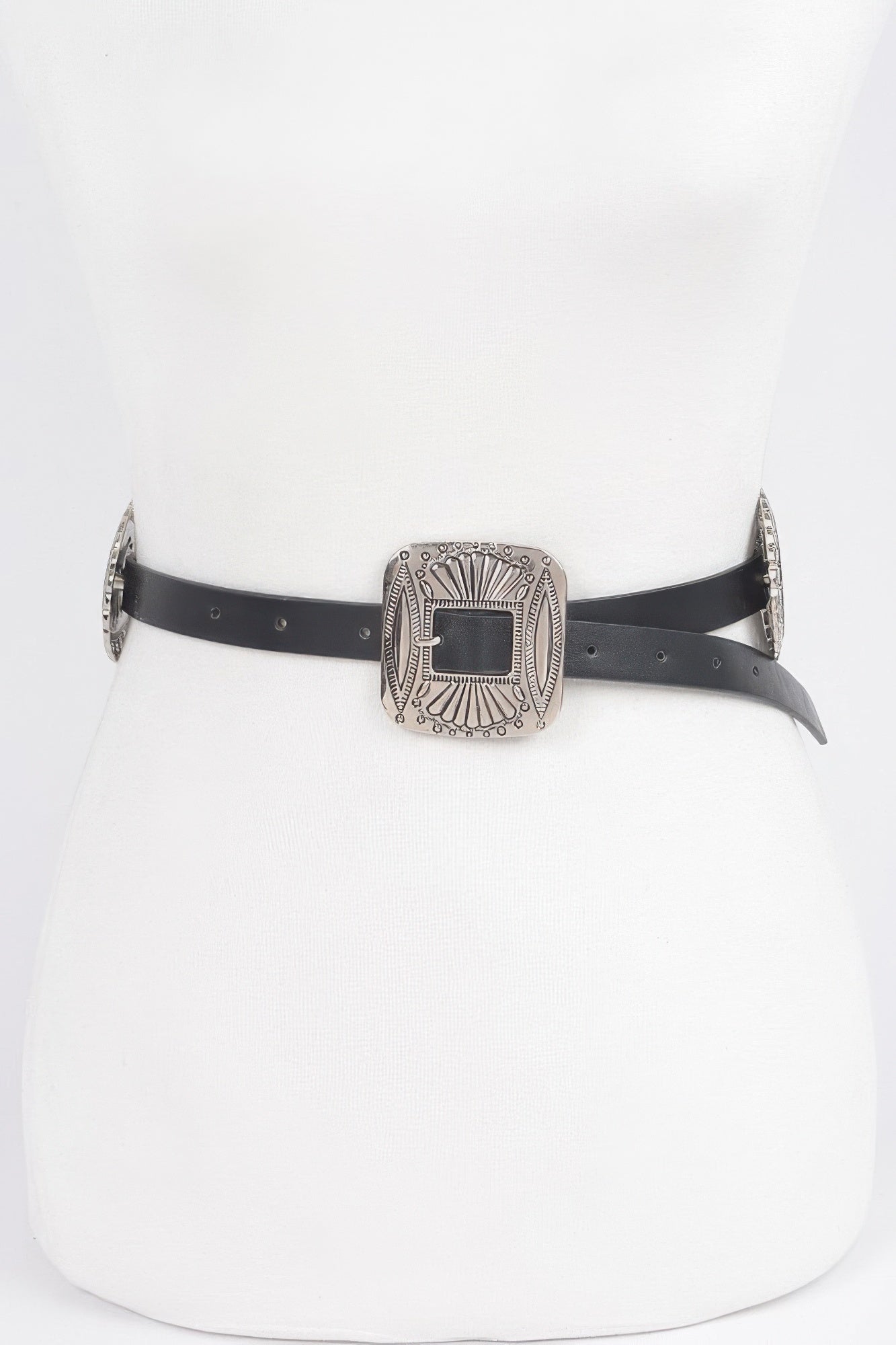 Faux Leather Western Style Multi Metal Belt