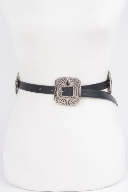 Faux Leather Western Style Multi Metal Belt