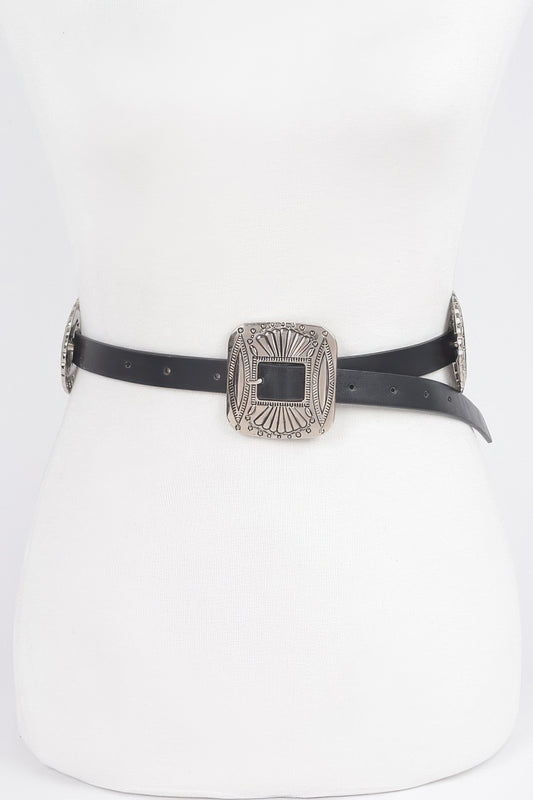 Faux Leather Western Style Multi Metal Belt