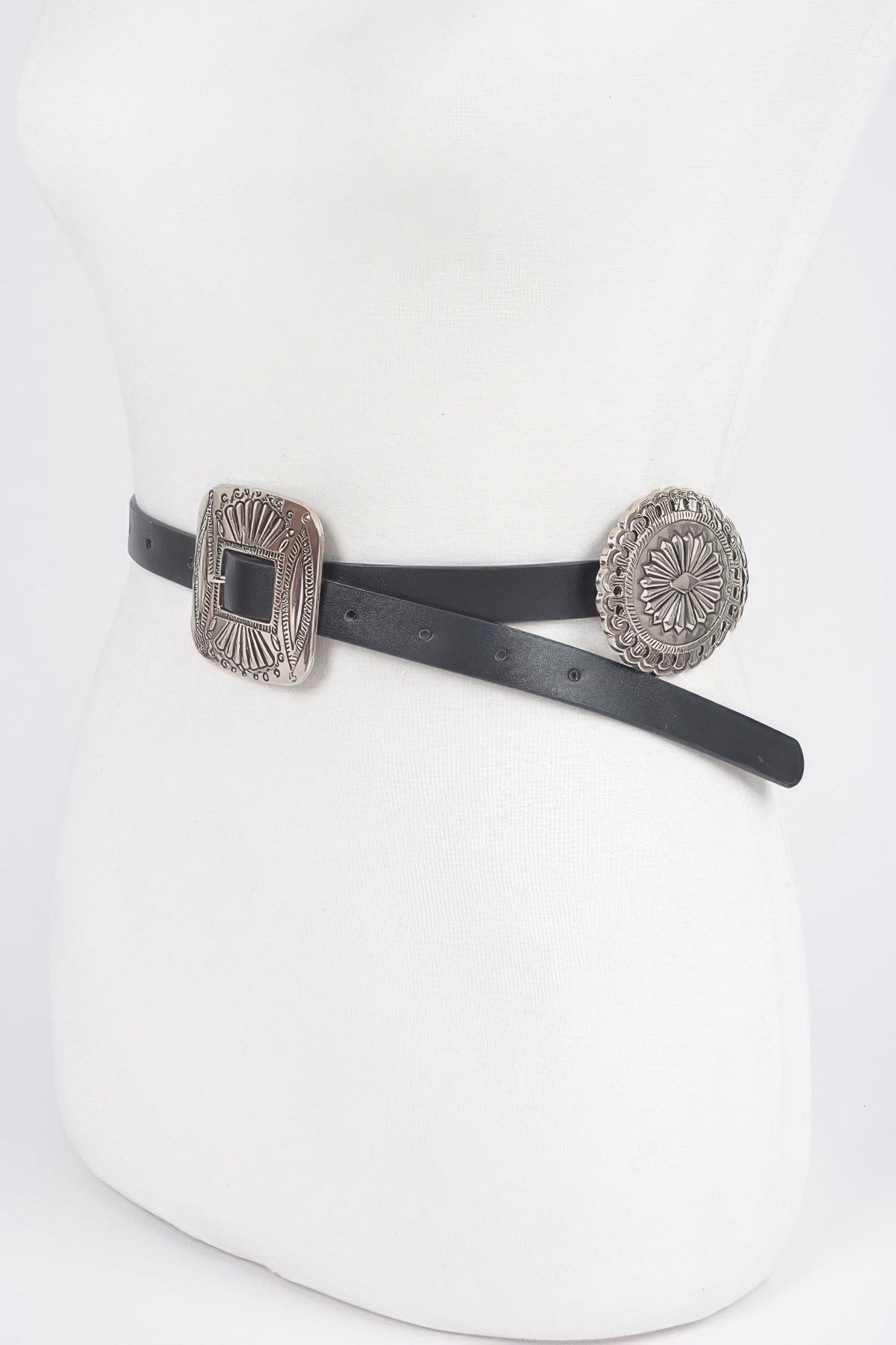Faux Leather Western Style Multi Metal Belt
