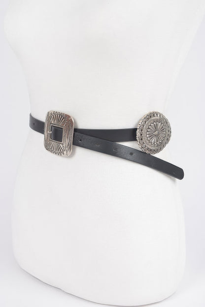 Faux Leather Western Style Multi Metal Belt