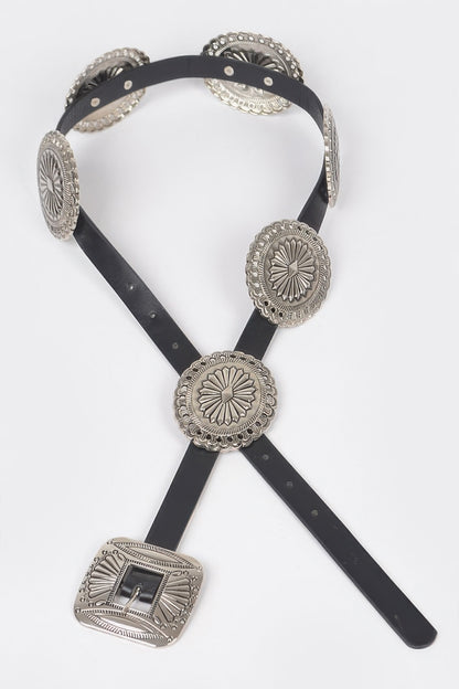 Faux Leather Western Style Multi Metal Belt