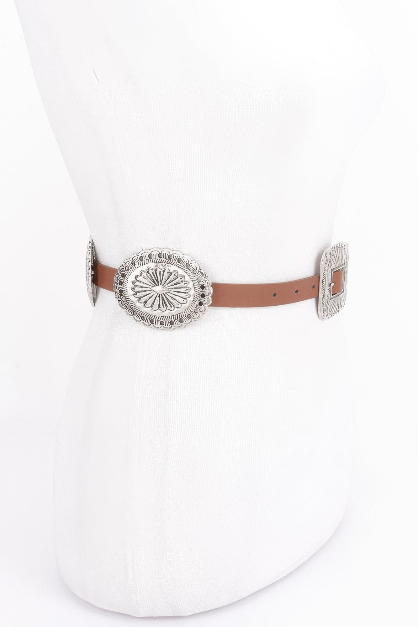 Faux Leather Western Style Multi Metal Belt
