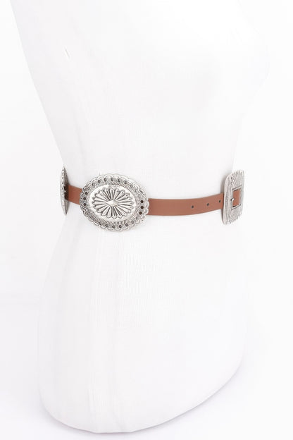Faux Leather Western Style Multi Metal Belt