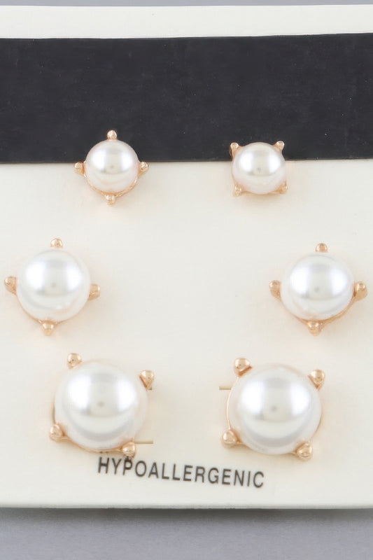 Multi Pearl Stud Earrings Set