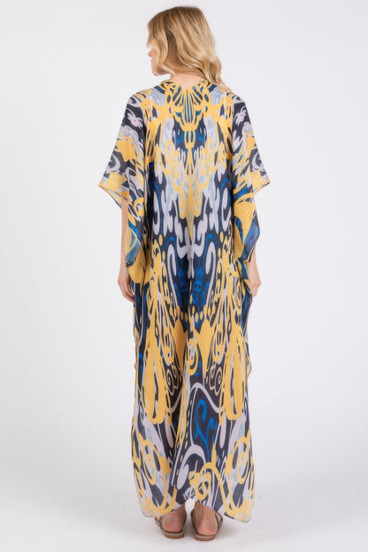 Boho Print Open Front Long Kimono