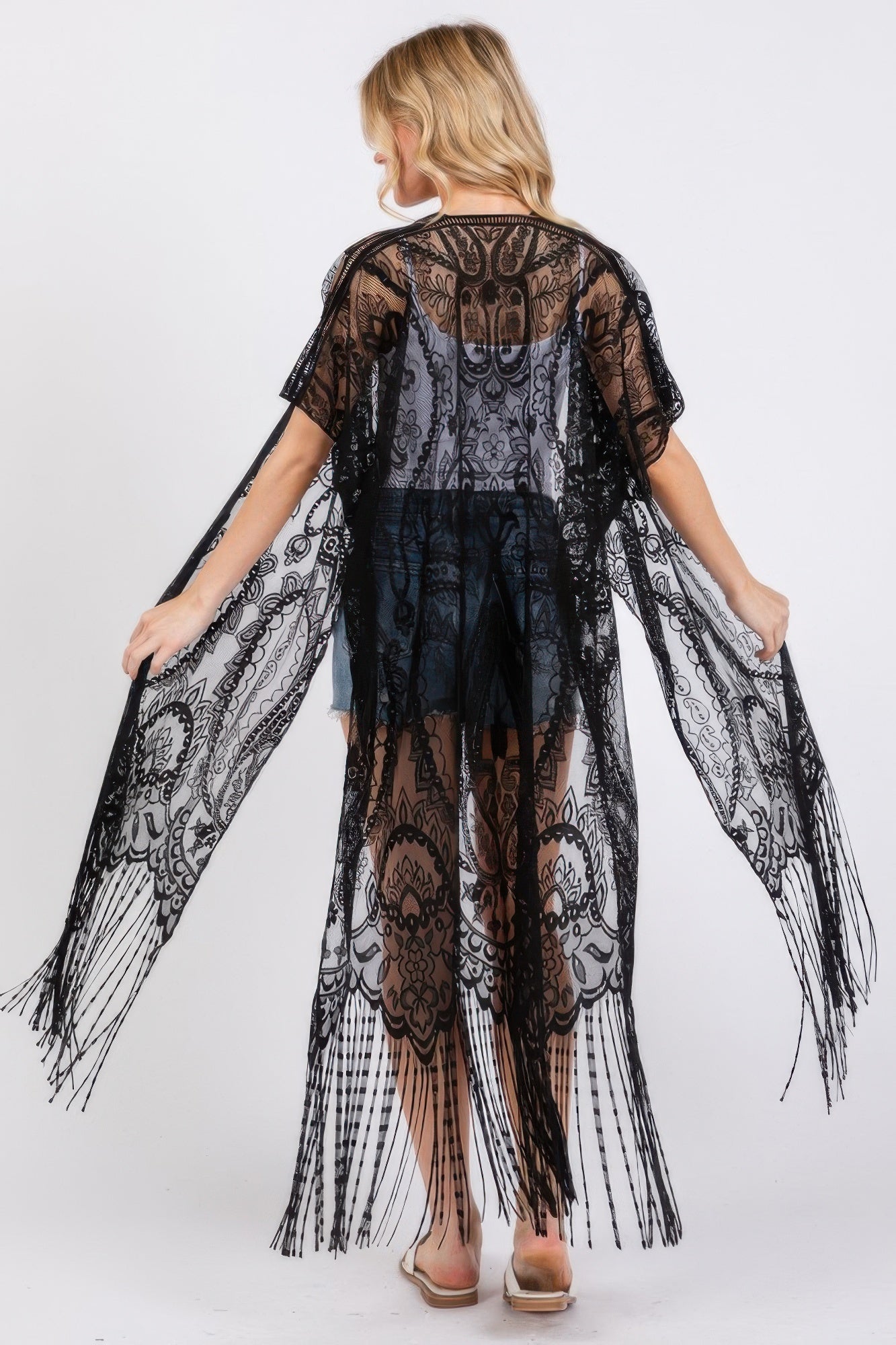 Elegant Lace Fringe Cover Up Kimono