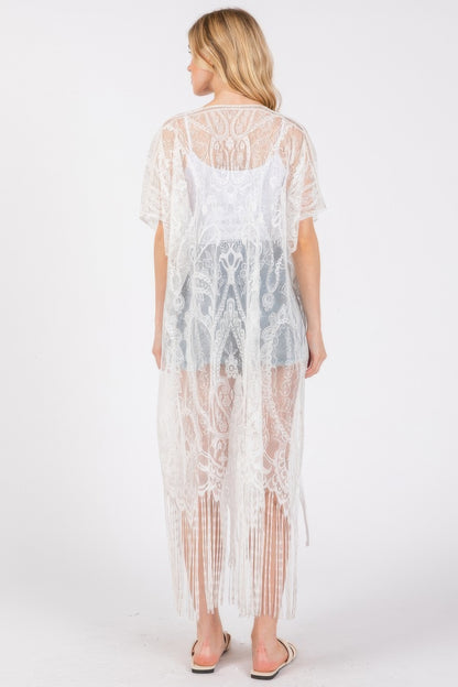 Elegant Lace Fringe Cover Up Kimono