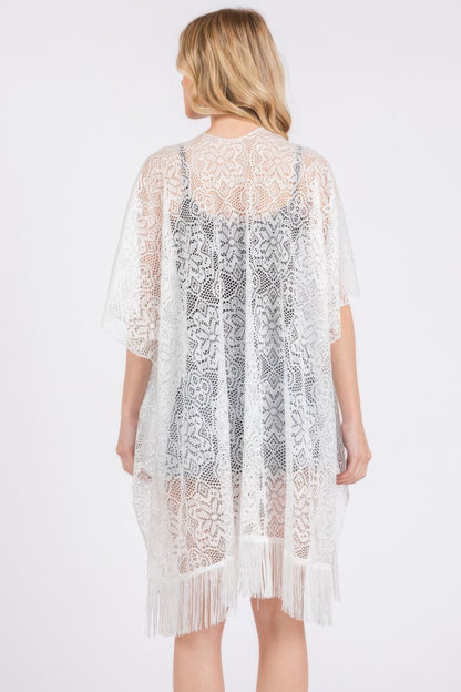 Flower Pattern Crochet Lace Tassel Cover Up