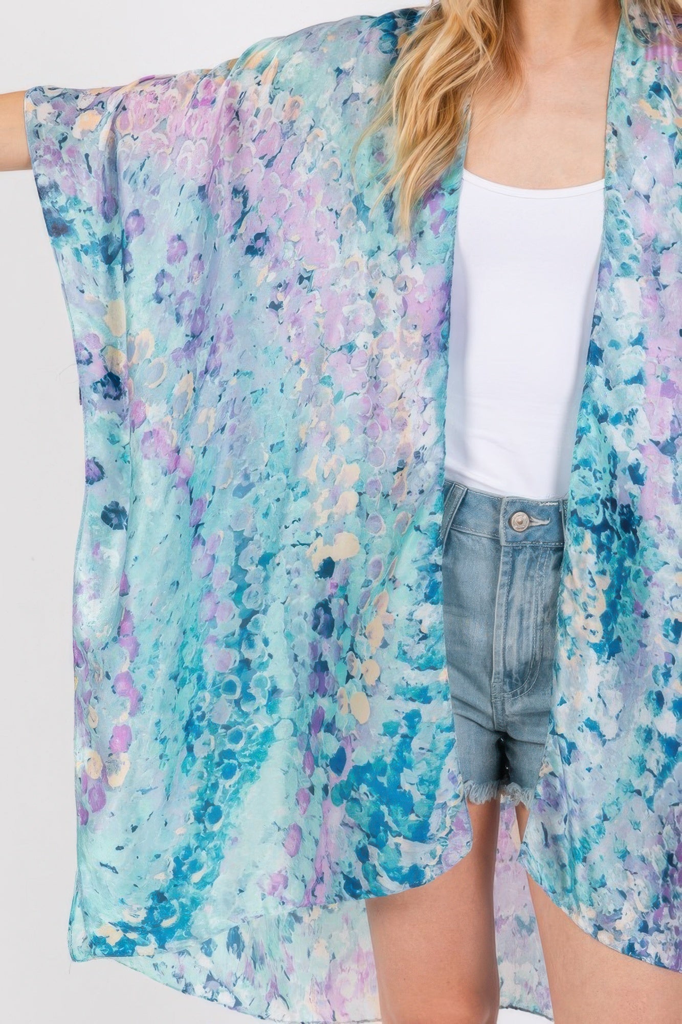 Abstract Print Silky Feel Kimono