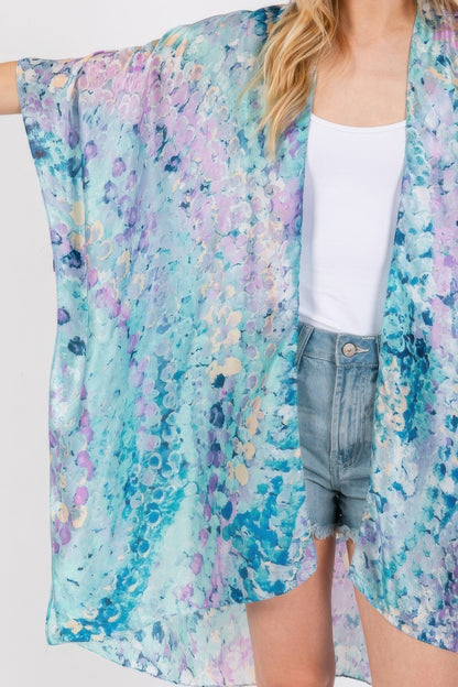 Abstract Print Silky Feel Kimono
