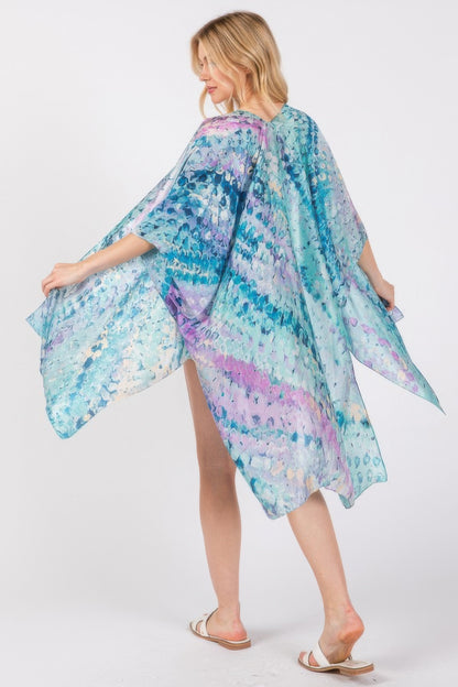 Abstract Print Silky Feel Kimono