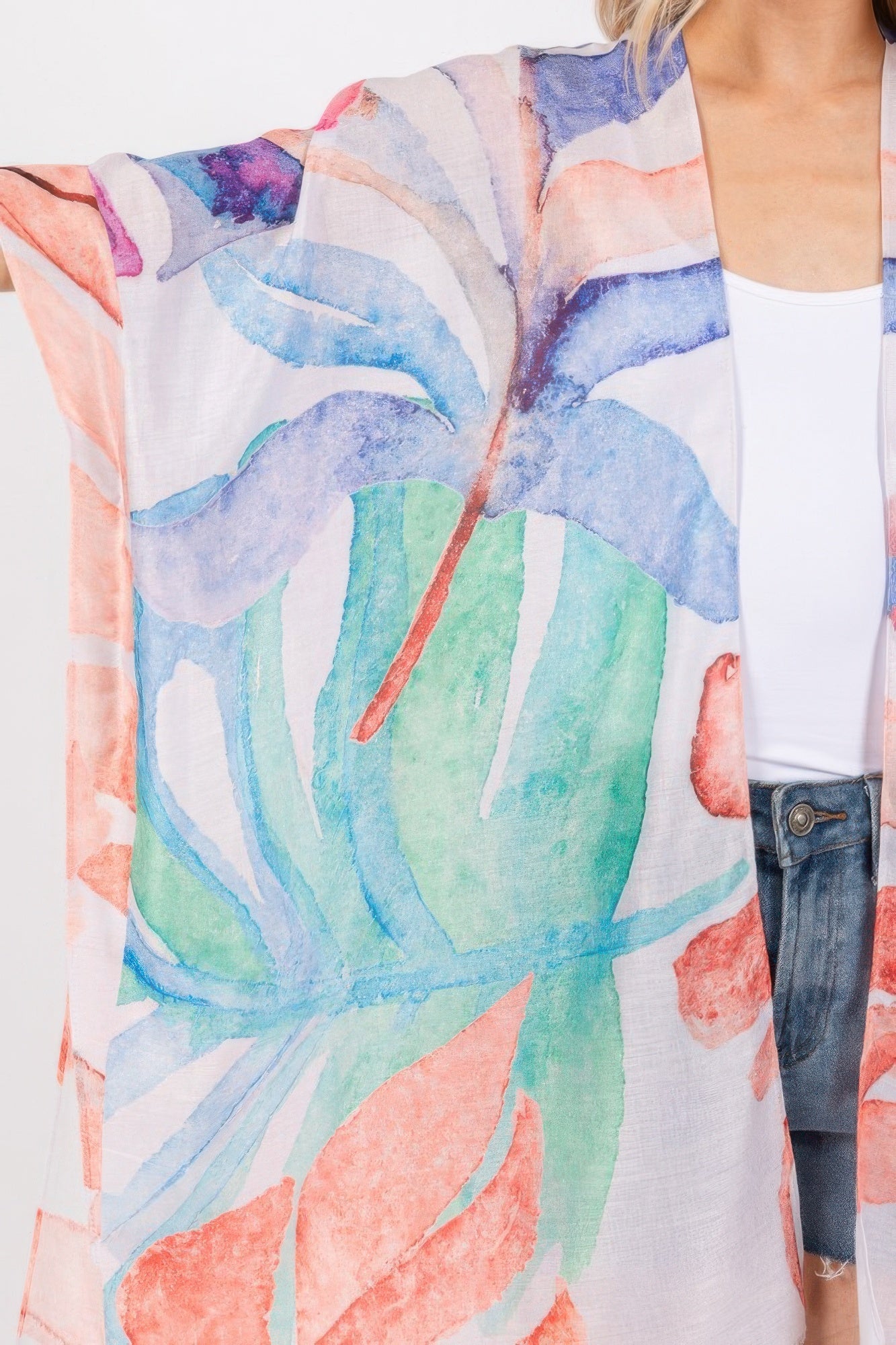 Watercolor Leaves Print Kimono