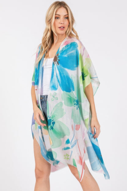 Watercolor Flower Print Kimono
