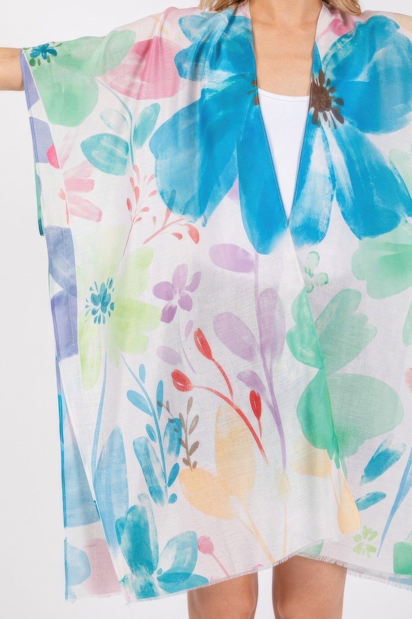 Watercolor Flower Print Kimono