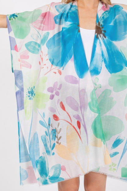 Watercolor Flower Print Kimono