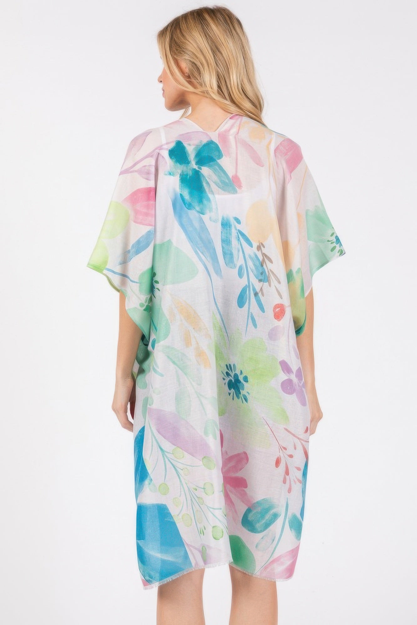 Watercolor Flower Print Kimono