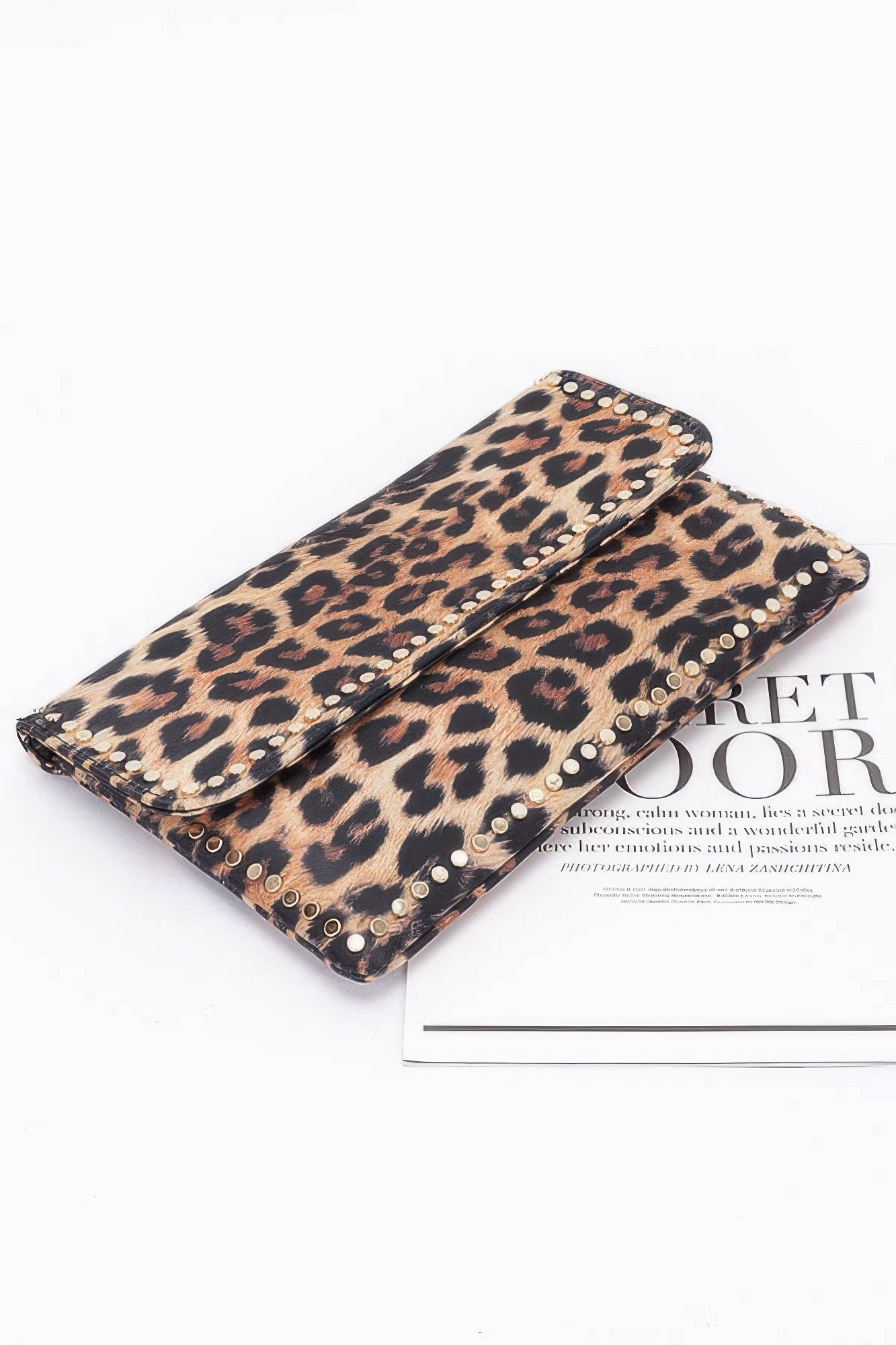 Nylon Leopard Metal Studded Clutch Bag
