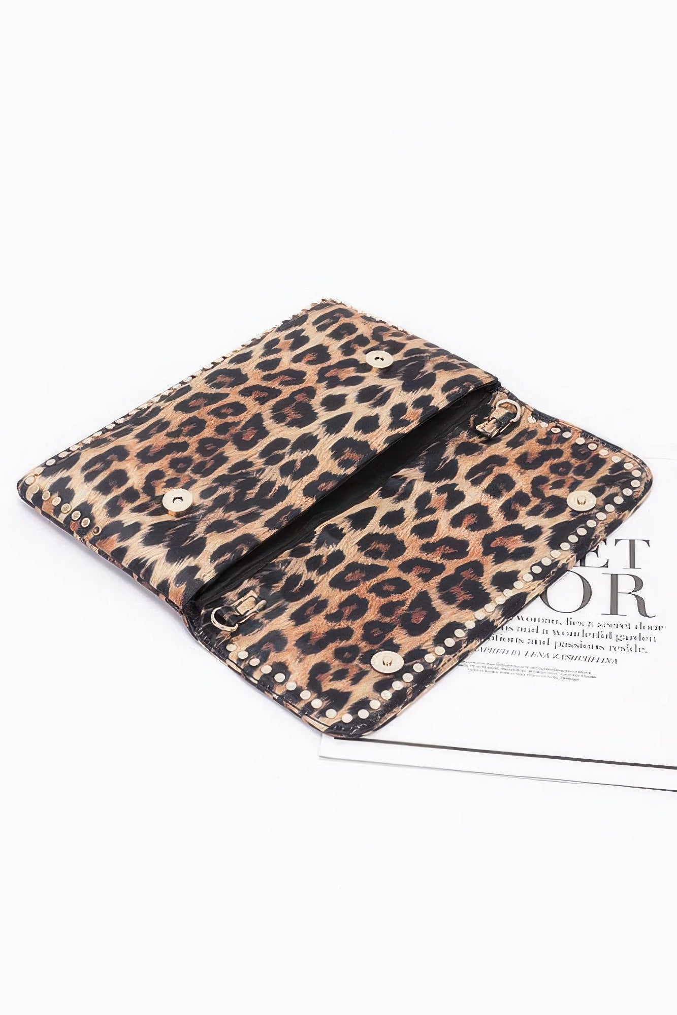 Nylon Leopard Metal Studded Clutch Bag
