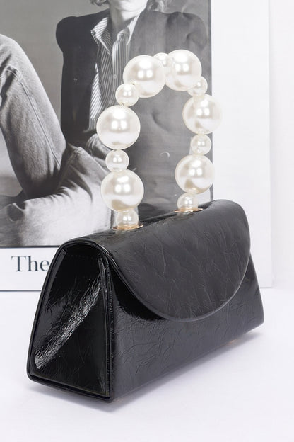Metallic Pearl Handle Flap Bag