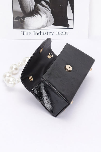 Metallic Pearl Handle Flap Bag