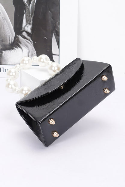 Metallic Pearl Handle Flap Bag