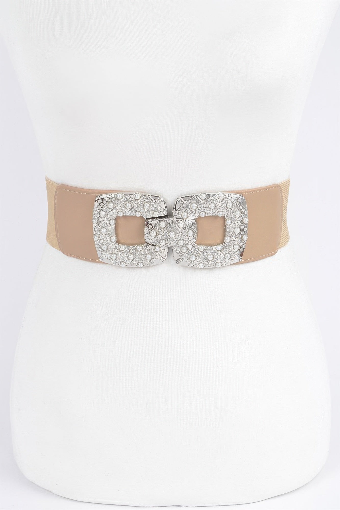 Rhinestone Pearl Buckles Elastic Belt 