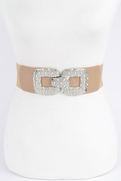 Rhinestone Pearl Buckles Elastic Belt 