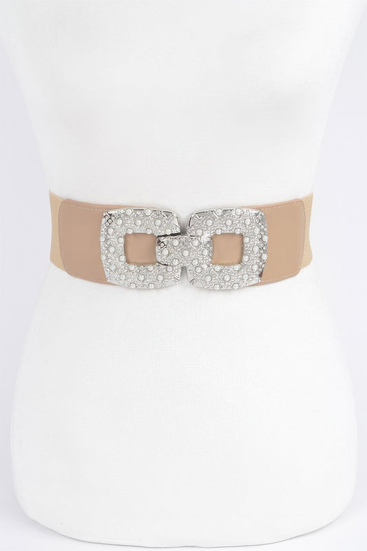Rhinestone Pearl Buckles Elastic Belt 