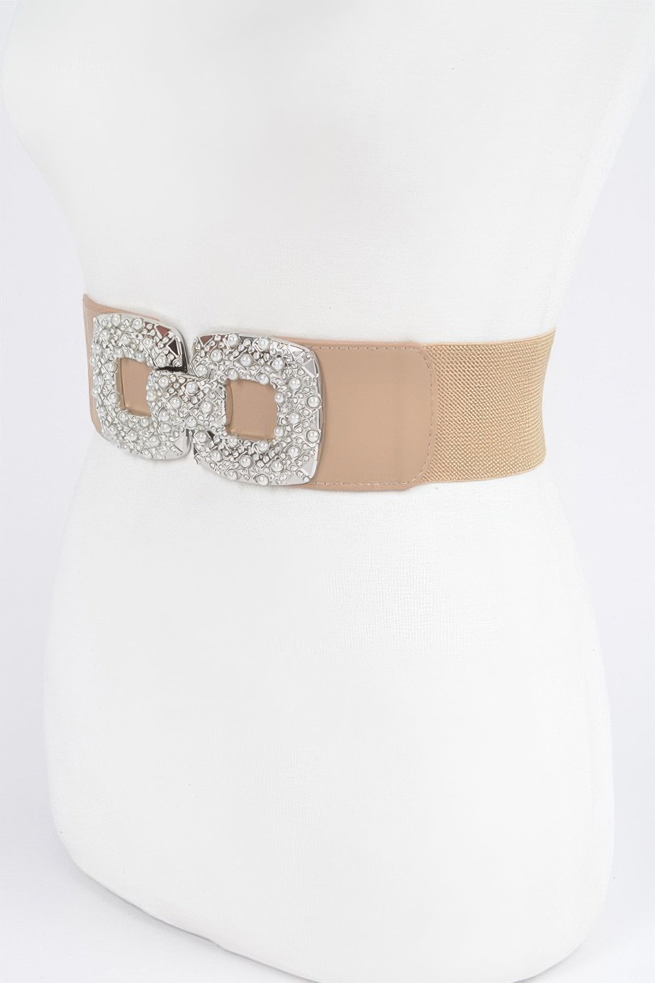 Rhinestone Pearl Buckles Elastic Belt 