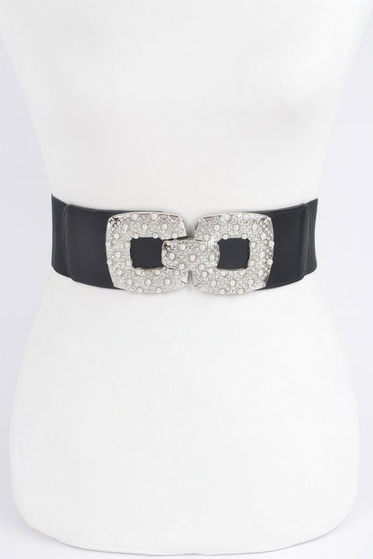 Rhinestone Pearl Buckles Elastic Belt 