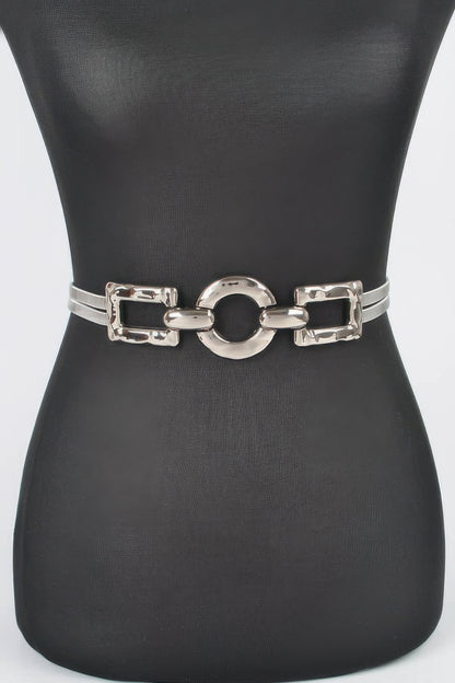 Hammered Metal Buckle Stretch Belt