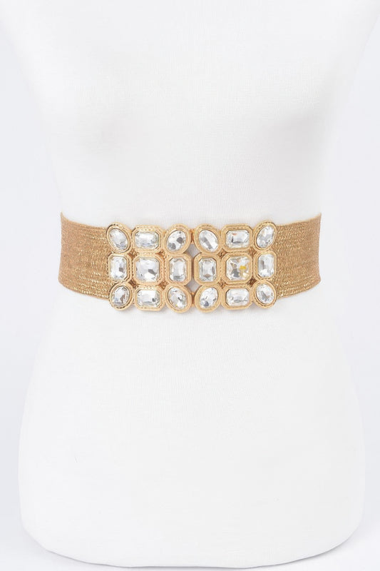 Multi Stone Metallic Straw Stretch Belt