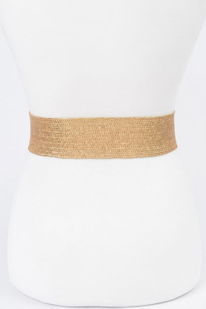 Multi Stone Metallic Straw Stretch Belt