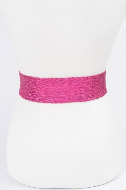 Multi Stone Metallic Straw Stretch Belt
