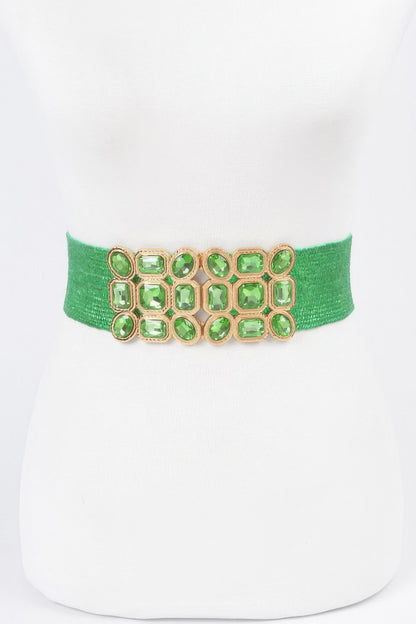 Multi Stone Metallic Straw Stretch Belt