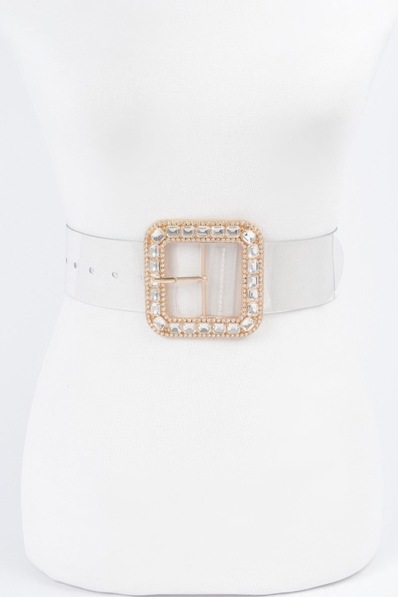 Stone Metal Buckle Clear Belt 